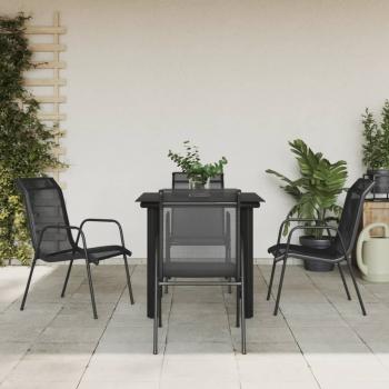 ARDEBO.de - 5-tlg. Garten-Essgruppe Schwarz Stahl und Textilene