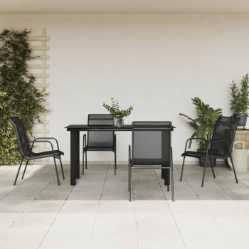 ARDEBO.de - 5-tlg. Garten-Essgruppe Schwarz Stahl und Textilene