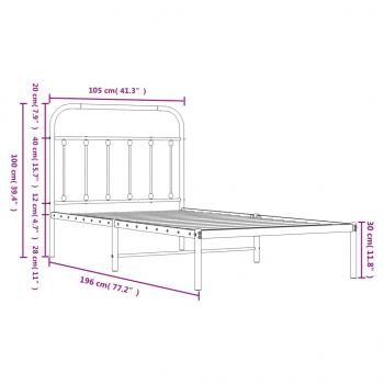 Bettgestell mit Kopfteil Metall Schwarz 100x190 cm