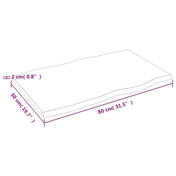 Tischplatte 80x50x2 cm Massivholz Eiche Behandelt Baumkante