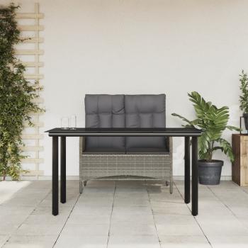 ARDEBO.de - 2-tlg. Garten-Essgruppe mit Kissen Grau Poly Rattan