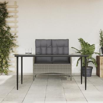 ARDEBO.de - 2-tlg. Garten-Essgruppe mit Kissen Grau Poly Rattan
