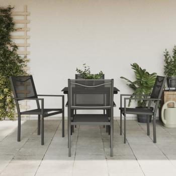 ARDEBO.de - 5-tlg. Garten-Essgruppe Schwarz Stahl und Textilene