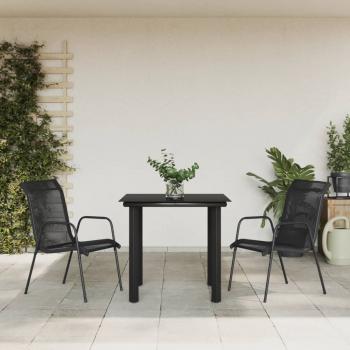 ARDEBO.de - 3-tlg. Garten-Essgruppe Schwarz Stahl und Textilene