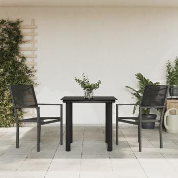 ARDEBO.de - 3-tlg. Garten-Essgruppe Schwarz Stahl und Textilene