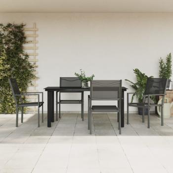 ARDEBO.de - 5-tlg. Garten-Essgruppe Schwarz Stahl und Textilene