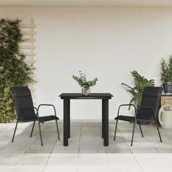 ARDEBO.de - 3-tlg. Garten-Essgruppe Schwarz Stahl und Textilene