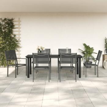 ARDEBO.de - 7-tlg. Garten-Essgruppe Schwarz Stahl und Textilene