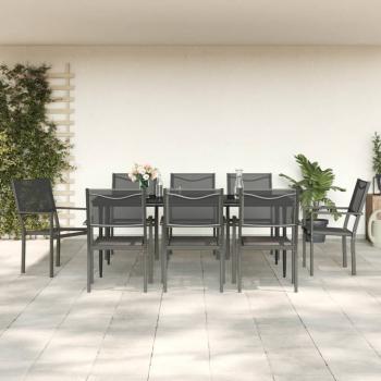 ARDEBO.de - 9-tlg. Garten-Essgruppe Schwarz Stahl und Textilene