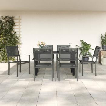 ARDEBO.de - 7-tlg. Garten-Essgruppe Schwarz Stahl und Textilene