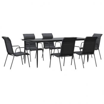 7-tlg. Garten-Essgruppe Schwarz Stahl und Textilene