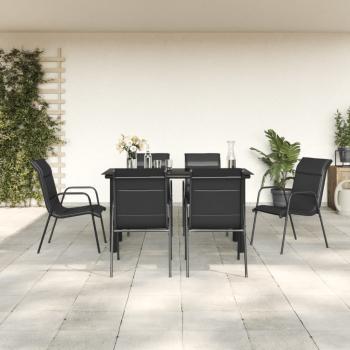 ARDEBO.de - 7-tlg. Garten-Essgruppe Schwarz Stahl und Textilene