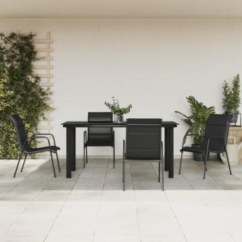 ARDEBO.de - 5-tlg. Garten-Essgruppe Schwarz Stahl und Textilene