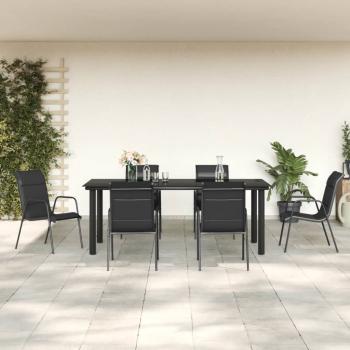 ARDEBO.de - 7-tlg. Garten-Essgruppe Schwarz Stahl und Textilene