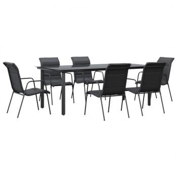 7-tlg. Garten-Essgruppe Schwarz Stahl und Textilene