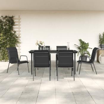 ARDEBO.de - 7-tlg. Garten-Essgruppe Schwarz Stahl und Textilene