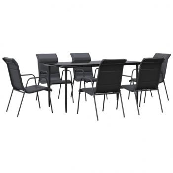7-tlg. Garten-Essgruppe Schwarz Stahl und Textilene