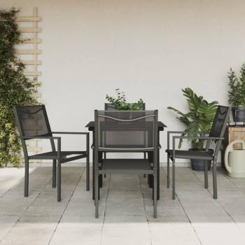 ARDEBO.de - 5-tlg. Garten-Essgruppe Schwarz Stahl und Textilene