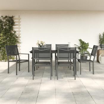 ARDEBO.de - 7-tlg. Garten-Essgruppe Schwarz Stahl und Textilene