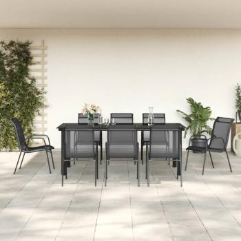 ARDEBO.de - 9-tlg. Garten-Essgruppe Schwarz Stahl und Textilene