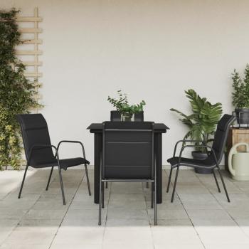 ARDEBO.de - 5-tlg. Garten-Essgruppe Schwarz Stahl und Textilene