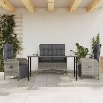 ARDEBO.de - 4-tlg. Garten-Essgruppe mit Kissen Grau Poly Rattan