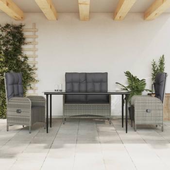 ARDEBO.de - 4-tlg. Garten-Essgruppe mit Kissen Grau Poly Rattan