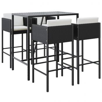 5-tlg. Gartenbar-Set mit Kissen Schwarz Poly Rattan