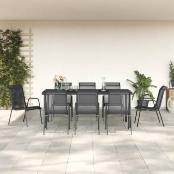 ARDEBO.de - 9-tlg. Garten-Essgruppe Schwarz Stahl und Textilene
