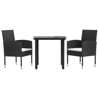 ARDEBO.de - 3-tlg. Garten-Essgruppe Schwarz Poly Rattan und Stahl
