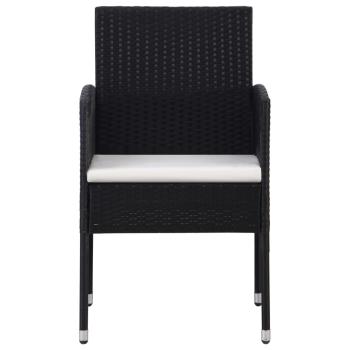 3-tlg. Garten-Essgruppe Schwarz Poly Rattan und Stahl