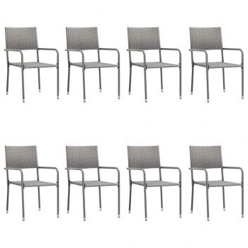 9-tlg. Garten-Essgruppe Grau und Schwarz Poly Rattan und Stahl