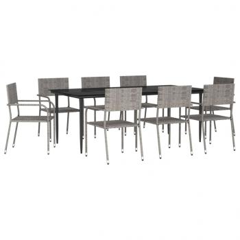 9-tlg. Garten-Essgruppe Grau und Schwarz Poly Rattan und Stahl