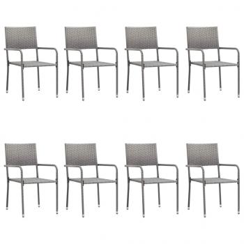 9-tlg. Garten-Essgruppe Grau und Schwarz Poly Rattan und Stahl
