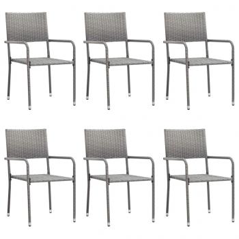 7-tlg. Garten-Essgruppe Grau und Schwarz Poly Rattan und Stahl