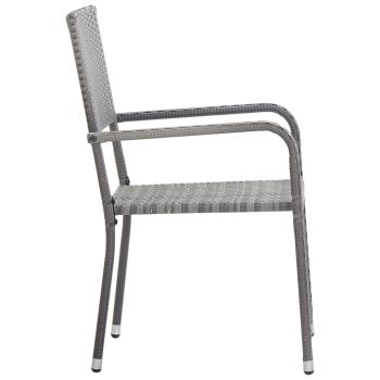 7-tlg. Garten-Essgruppe Grau und Schwarz Poly Rattan und Stahl
