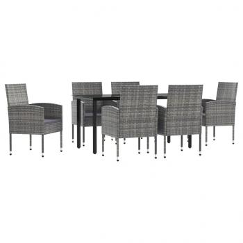 7-tlg. Garten-Essgruppe Grau und Schwarz Poly Rattan und Stahl