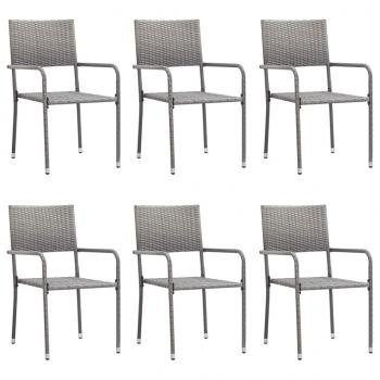 7-tlg. Garten-Essgruppe Grau und Schwarz Poly Rattan und Stahl