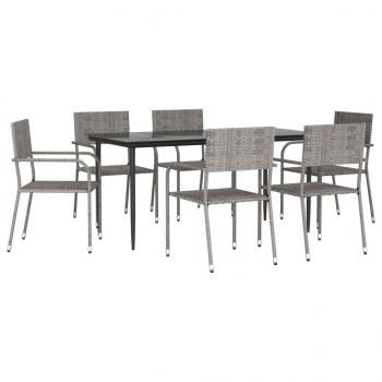7-tlg. Garten-Essgruppe Grau und Schwarz Poly Rattan und Stahl