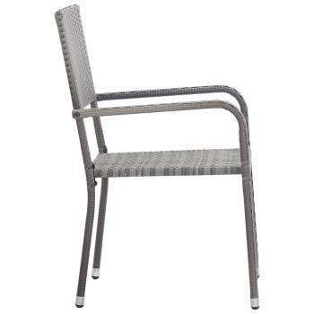 ARDEBO.de - 7-tlg. Garten-Essgruppe Grau und Schwarz Poly Rattan und Stahl