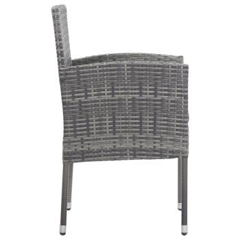 7-tlg. Garten-Essgruppe Grau und Schwarz Poly Rattan und Stahl