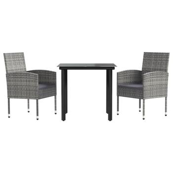 ARDEBO.de - 3-tlg. Garten-Essgruppe Grau und Schwarz Poly Rattan und Stahl