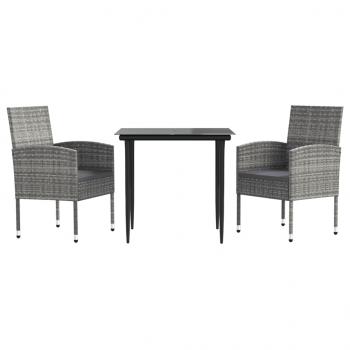 3-tlg. Garten-Essgruppe Grau und Schwarz Poly Rattan und Stahl