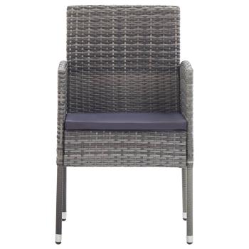 3-tlg. Garten-Essgruppe Grau und Schwarz Poly Rattan und Stahl