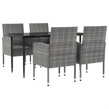 ARDEBO.de - 5-tlg. Garten-Essgruppe Grau und Schwarz Poly Rattan und Stahl