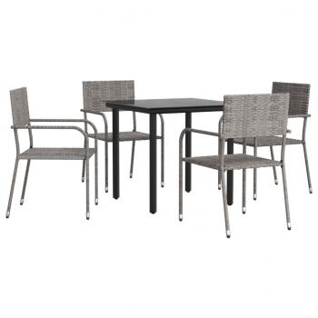5-tlg. Garten-Essgruppe Grau und Schwarz Poly Rattan und Stahl