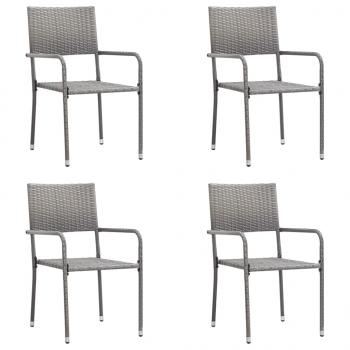 5-tlg. Garten-Essgruppe Grau und Schwarz Poly Rattan und Stahl
