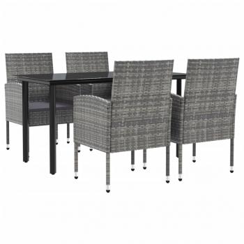 5-tlg. Garten-Essgruppe Grau und Schwarz Poly Rattan und Stahl