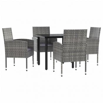 ARDEBO.de - 5-tlg. Garten-Essgruppe Grau und Schwarz Poly Rattan und Stahl