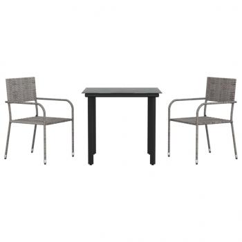 3-tlg. Garten-Essgruppe Grau und Schwarz Poly Rattan und Stahl
